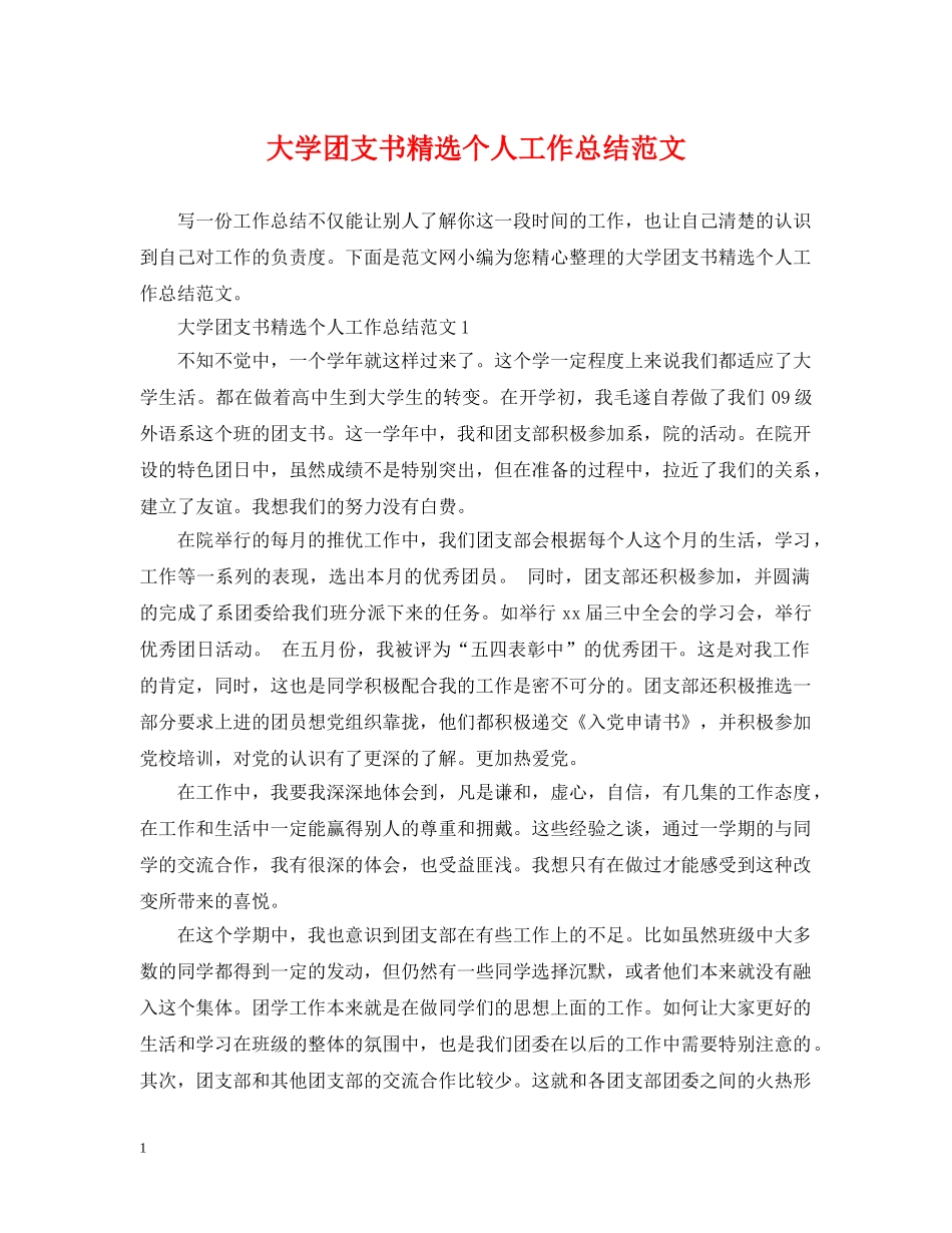 大学团支书精选个人工作总结范文 _第1页