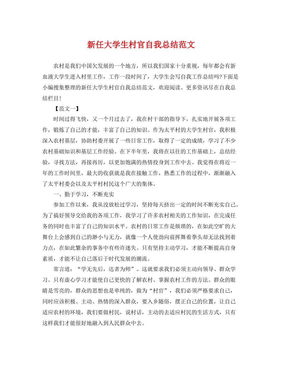 新任大学生村官自我总结范文 _第1页