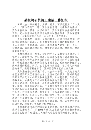 县级调研员清正廉洁工作汇报