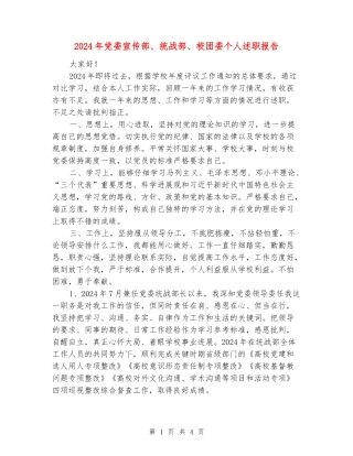 2024年党委宣传部、统战部、校团委个人述职报告
