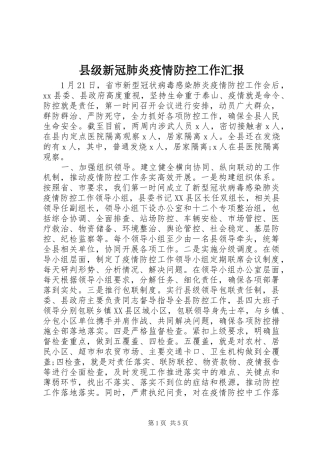 县级新冠肺炎疫情防控工作汇报
