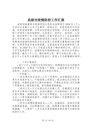 县级对疫情防控工作汇报