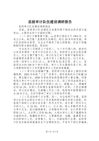县级审计队伍建设调研报告