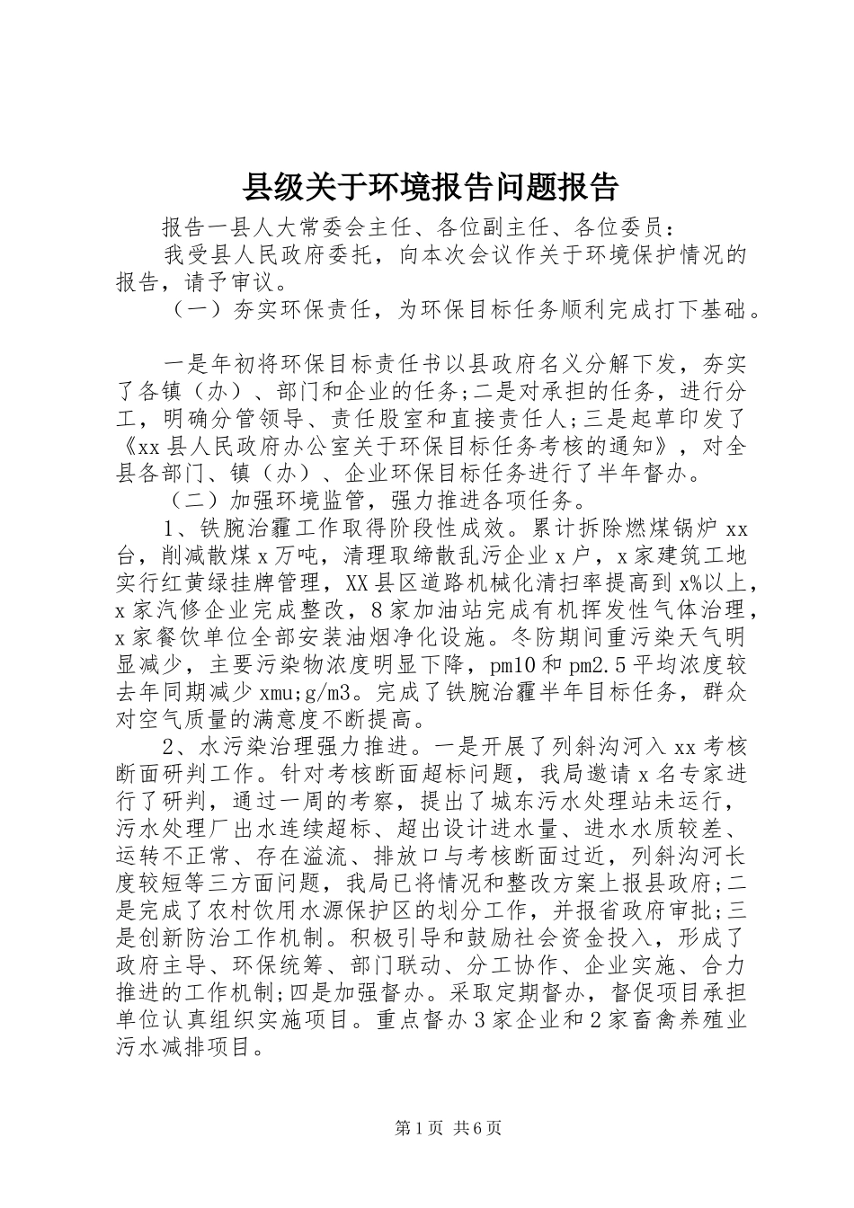 县级关于环境报告问题报告_第1页