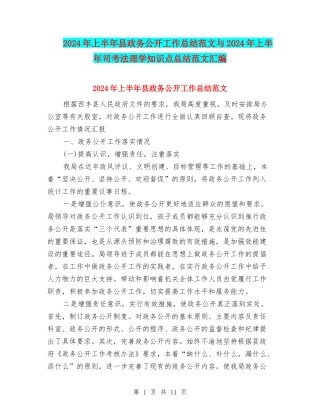 2024年上半年县政务公开工作总结范文与2024年上半年司考法理学知识点总结范文汇编