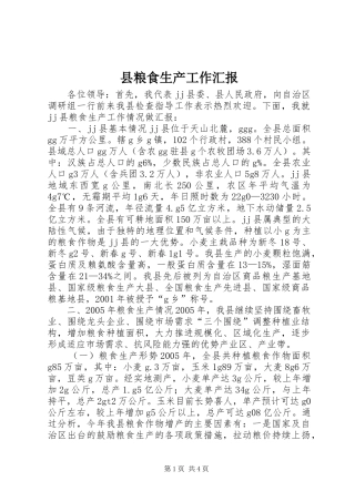 县粮食生产工作汇报