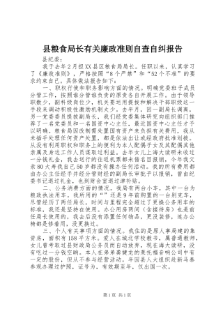 县粮食局长有关廉政准则自查自纠报告