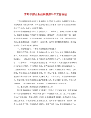 青年干部企业挂职锻炼半年工作总结 