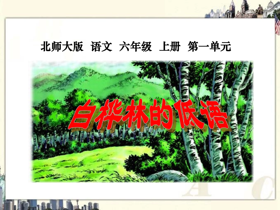 （北师大版）六年级语文上册课件白桦林的低语1_第1页