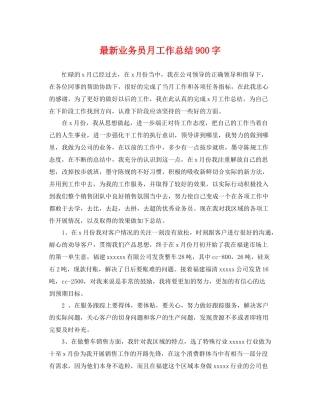 最新业务员月工作总结900字 