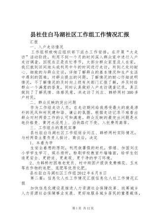 县社住白马湖社区工作组工作情况汇报