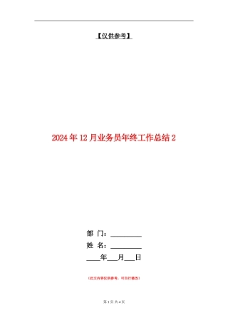 2024年12月业务员年终工作总结2