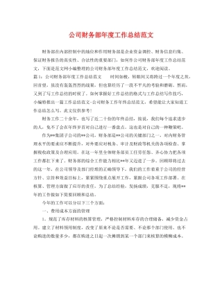 公司财务部年度工作总结范文 