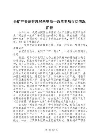 县矿产资源管理局两整治一改革专项行动情况汇报