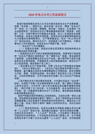 2017年电力公司工作总结范文