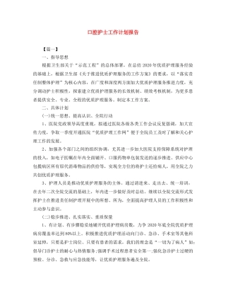 口腔护士工作计划报告 
