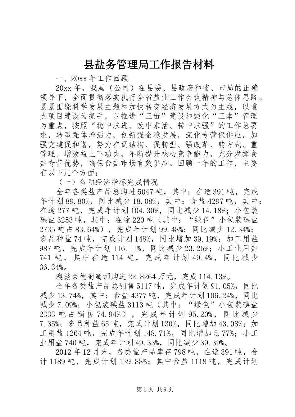 县盐务管理局工作报告材料_第1页