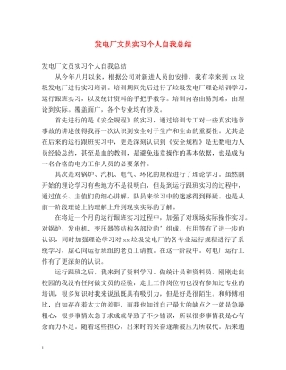 发电厂文员实习个人自我总结 