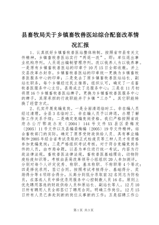 县畜牧局关于乡镇畜牧兽医站综合配套改革情况汇报