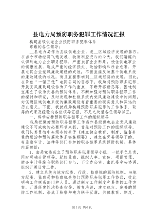 县电力局预防职务犯罪工作情况汇报