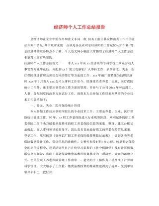 经济师个人工作总结报告 