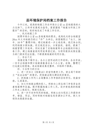 县环境保护局档案工作报告