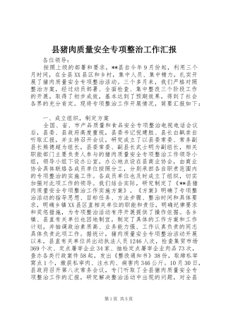 县猪肉质量安全专项整治工作汇报