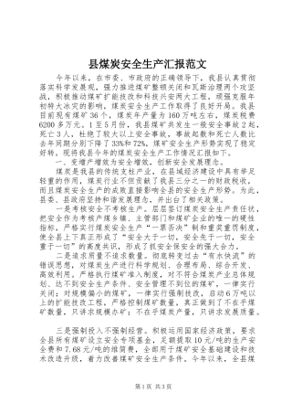 县煤炭安全生产汇报范文
