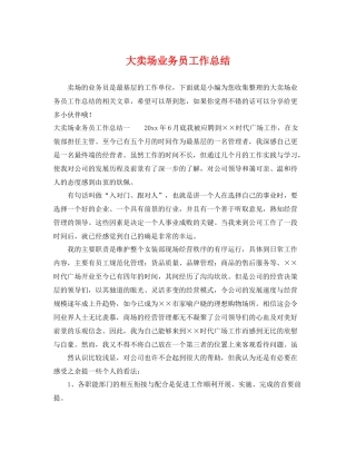 大卖场业务员工作总结 