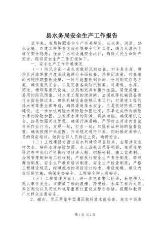 县水务局安全生产工作报告