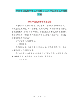 2024年团支部半年工作总结与2024年团支部工作总结汇编
