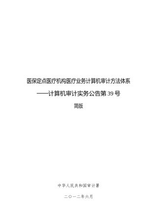 医保定点医疗机构医疗业务计算机审计方法体系