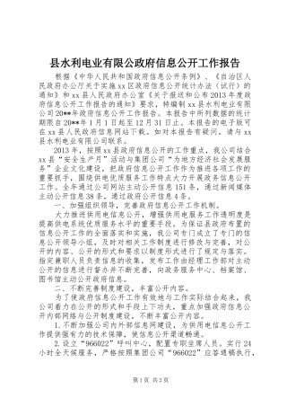 县水利电业有限公政府信息公开工作报告