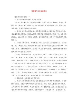 劳资部门工作总结范文 