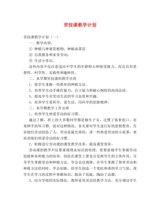 劳技课教学计划 
