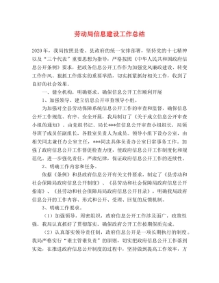劳动局信息建设工作总结 