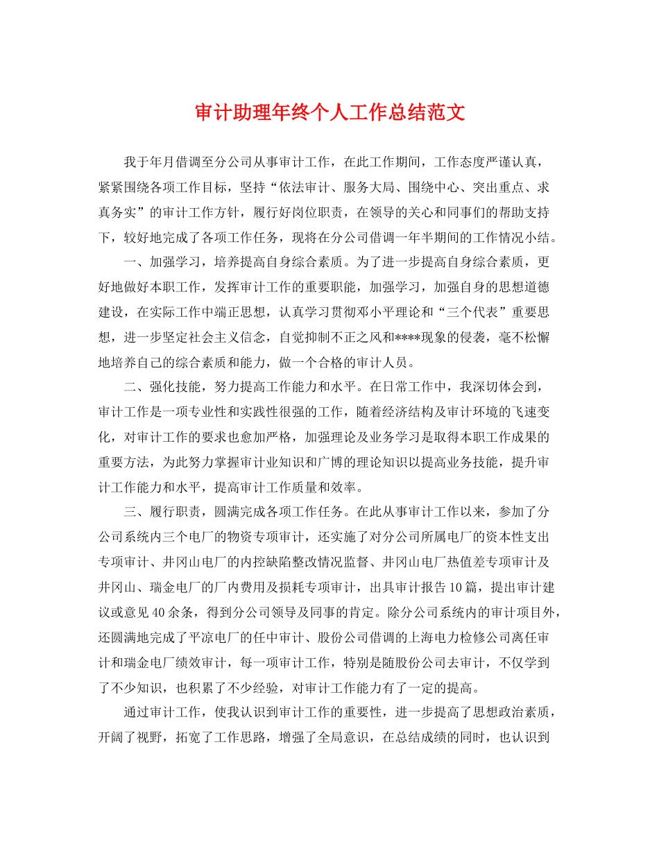 审计助理年终个人工作总结范文 _第1页