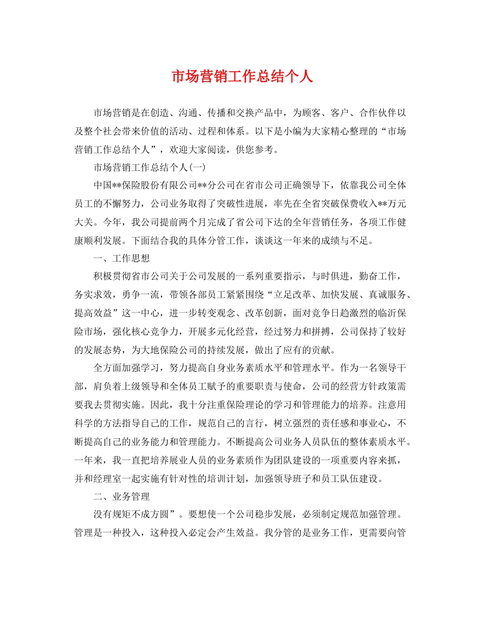 市场营销工作总结个人 _第1页