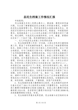 县民生档案工作情况汇报