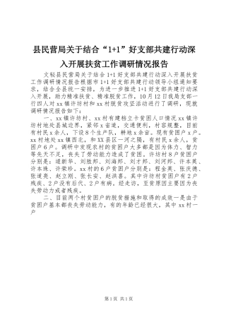 县民营局关于结合“1+1”好支部共建行动深入开展扶贫工作调研情况报告