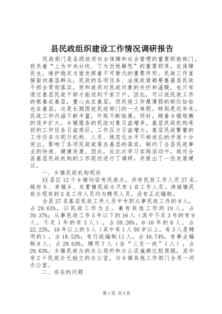 县民政组织建设工作情况调研报告