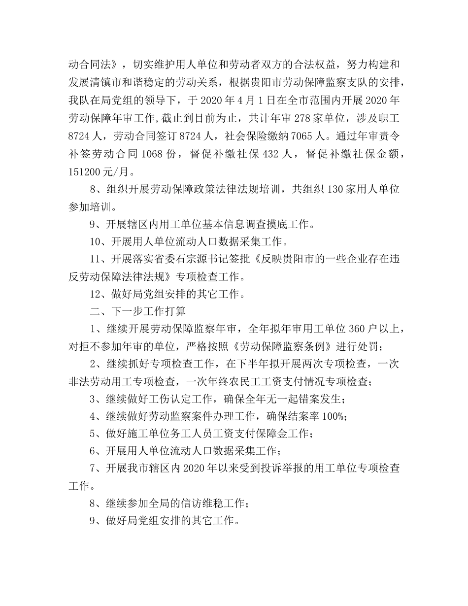 劳保大队2020年上半年保障监察工作总结 _第2页