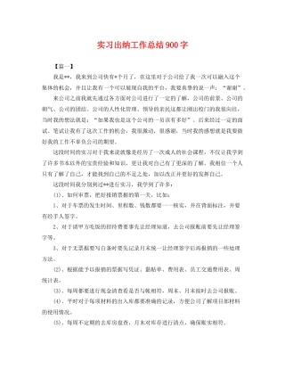 实习出纳工作总结900字 