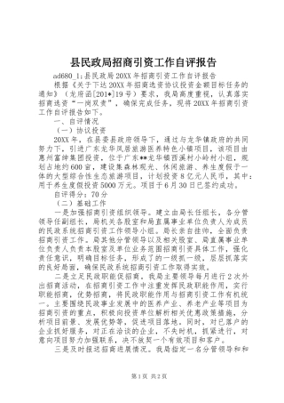 县民政局招商引资工作自评报告