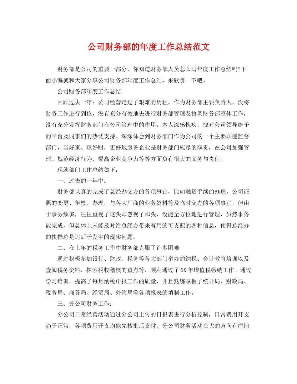 公司财务部的年度工作总结范文 _第1页