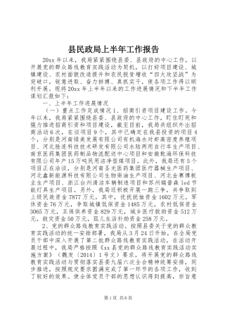 县民政局上半年工作报告