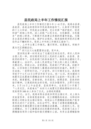 县民政局上半年工作情况汇报