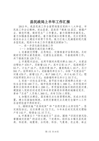 县民政局上半年工作汇报