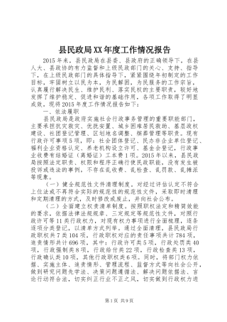 县民政局XX年度工作情况报告