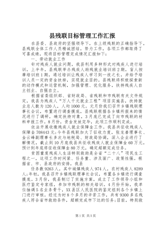 县残联目标管理工作汇报